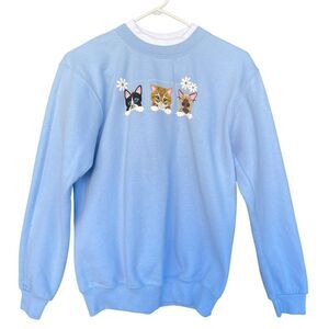 Vintage Morning Sun Cat Sweatshirt Womens Small‎ Crewneck Kitty Daisy Novelty